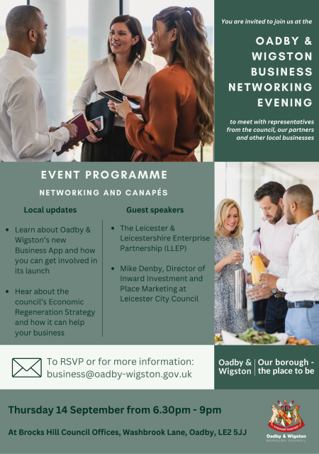 Flyer for business event from 6.30pm - 9pm on Thursday 14 September