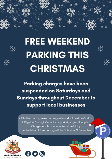 Poster for free car parking every Saturday and Sunday in December