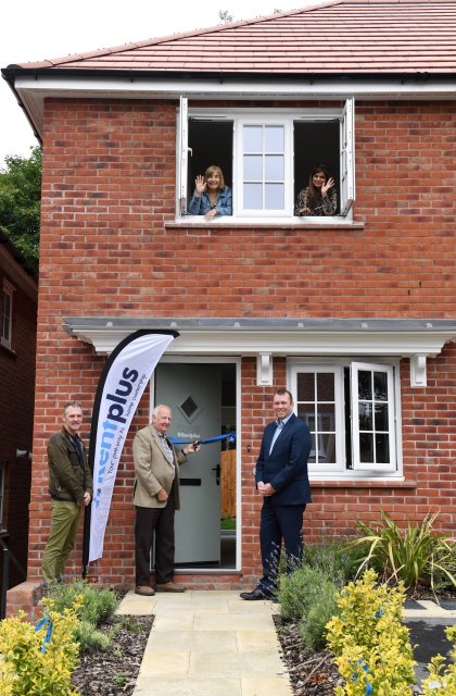Pictured by the door L-R Chris Eyre Lettings Officer at O&WBC, Ward Councillor, Cllr Bill Boulter with Steve Collins CEO at Rentplus-UK and upstairs, Cllr Lynda Eaton with Deputy Leader Cllr Samir Haq.