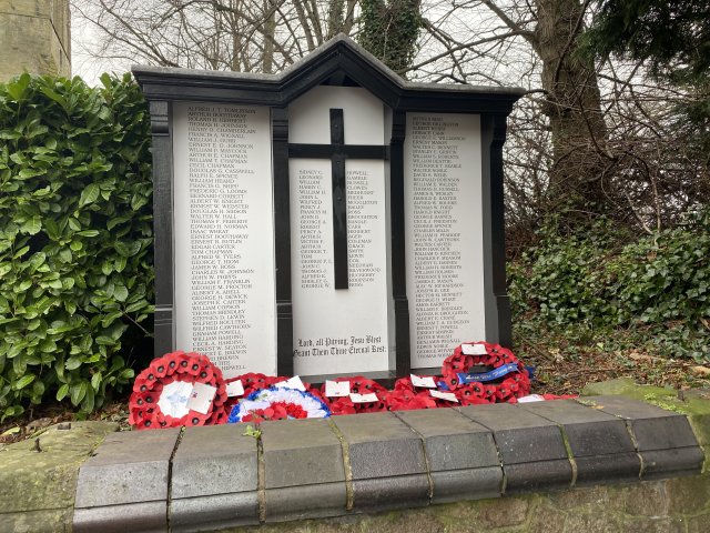 Picture of the war memorial at all saints church in Wigston