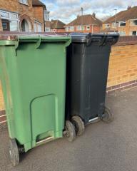Photo of black and green bins with lids closed
